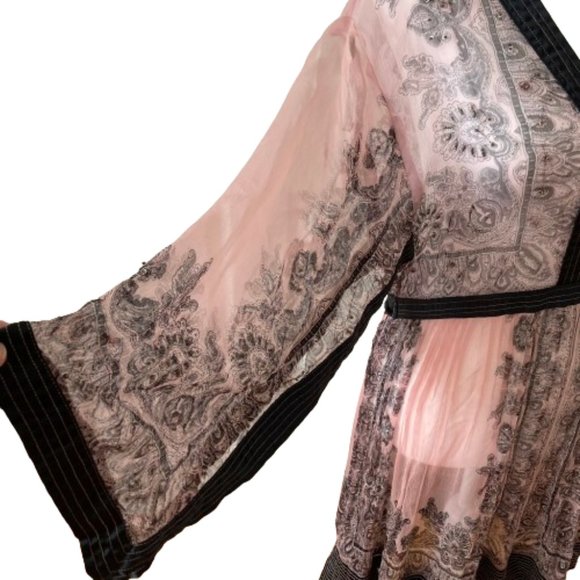 Cache Vintage Kimono Dress Sheer Unique Rare Pink and Black sz M/L Whimsigoth - Picture 3 of 10